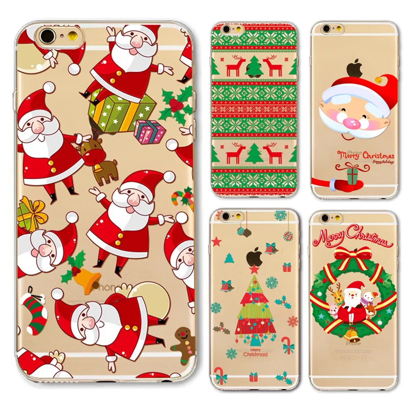 New Christmas Santa Claus Case for iphone 6 6s Plus 6Plus 5 5s SE transparent soft silicone Protector Cover fundas bag capa