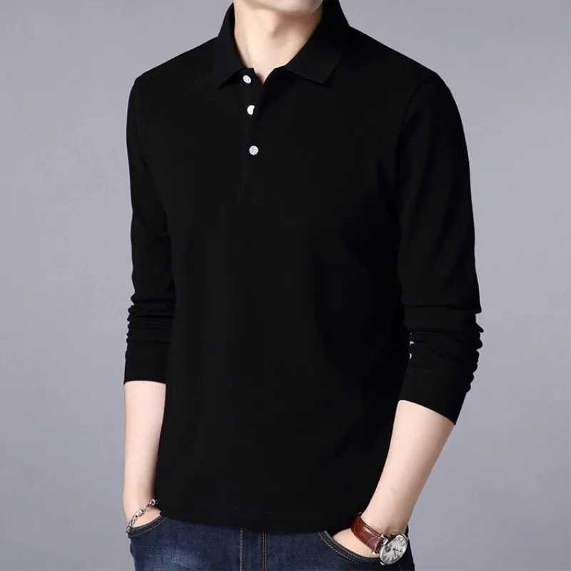 

Male Casual T shirt Long Sleeves Turn-down Collar MenSolid Basic T-shirt Men Pure Cotton Long-Sleeve T-Shirts