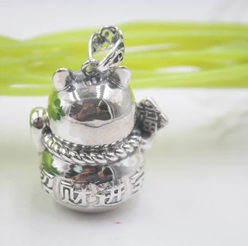 

Real S925 Silver Pendant For Men Women Big Luck Cat Loving Pendant 42*29mm New Gift