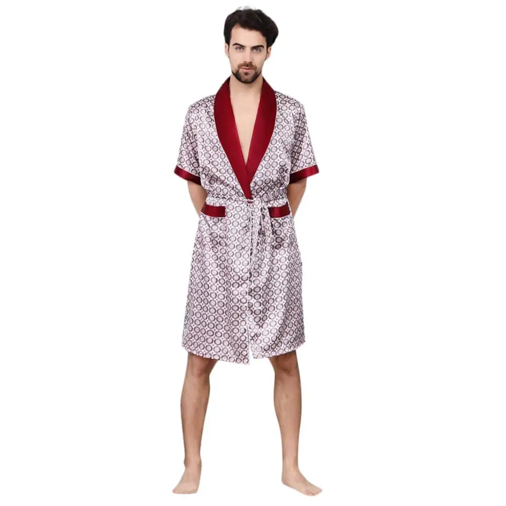 Men's Simulation Silk Pajama Set Men Pajamas Sleepwear Men Sexy Modern Style Soft Cozy Satin Nightgown Men Summer Thin Set 2 PCS - Цвет: D