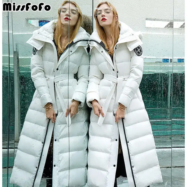MissFoFo 2018 Новый Модные женские туфли белый гусиный пух куртка