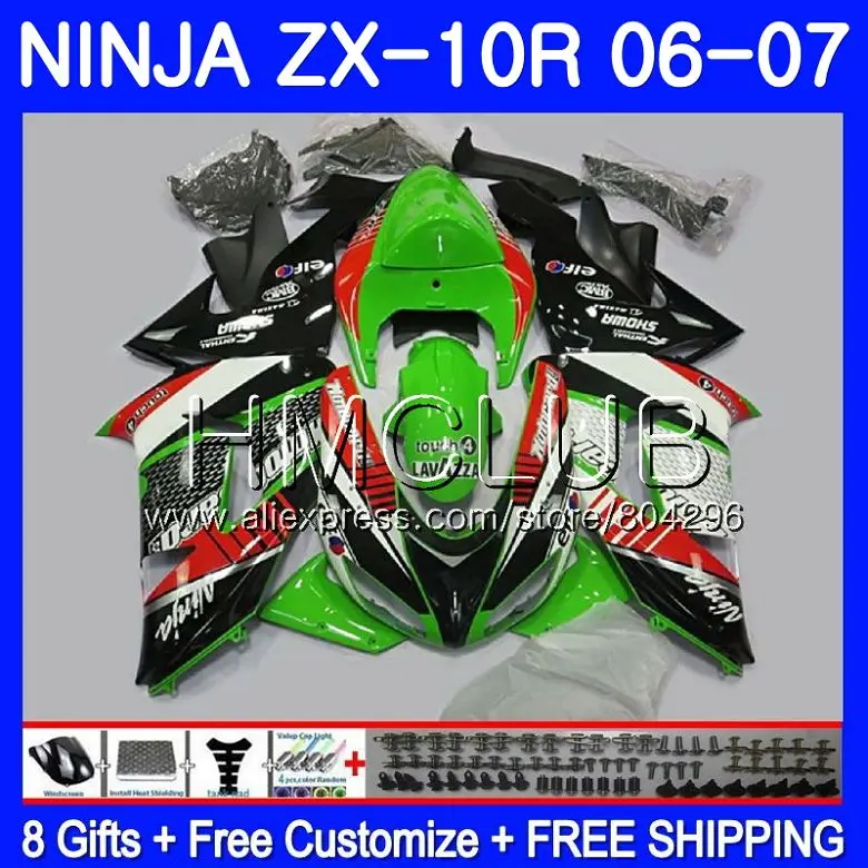 

Bodywork For KAWASAKI NINJA ZX1000C ZX10R 06 07 23HM.8 ZX1000 C ZX 10 R ZX-10R 06 07 ZX 10R 2006 2007 Fairing kit New green