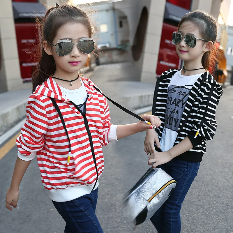 

Fall 2017 Children Korean Girls New Leisure Fashion Children Girls' Striped Coat