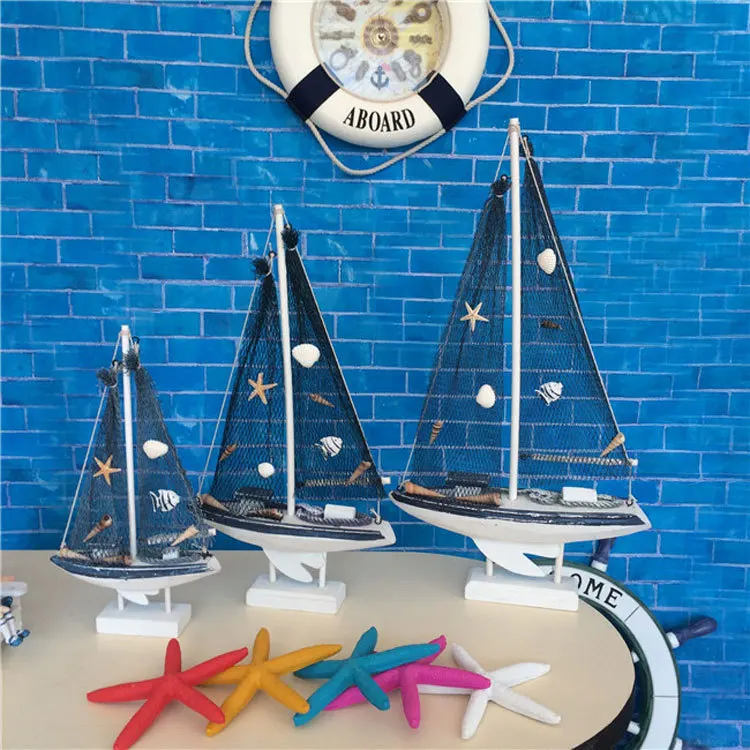 

Mediterranean Style Wooden Sailing Model Birthday Gift Home Decoration Handicraft Ship Everything Is Going Smoothly