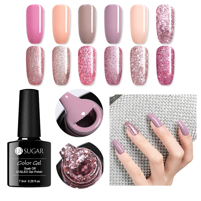 

UR SUGAR 7.5ml Rose Gold Gel Nail Polish Pink Glitter Sequins Soak Off UV LED Gel Varnish Long Lasting Nail Art Manicure Lacquer