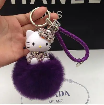 Новый мультфильм рисунок Hello Kitty Банни меховым помпоном помпонами Pom мяч брелок