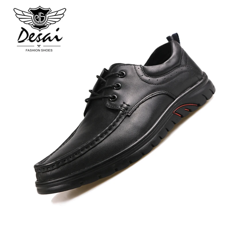 

Men's Shoes 2019 Genuine Leather Business Casual Shoes Men Round Toe Thick Bottom with Breathable Soft Face Oxfords Dad Shoes