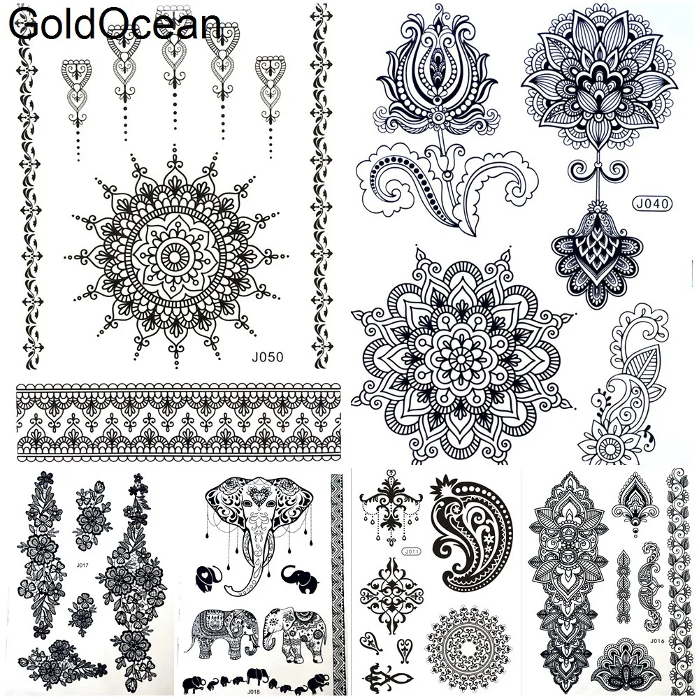 Одноразовые черные серьги Henna Mandala водостойкая тату наклейка для девушек на шею