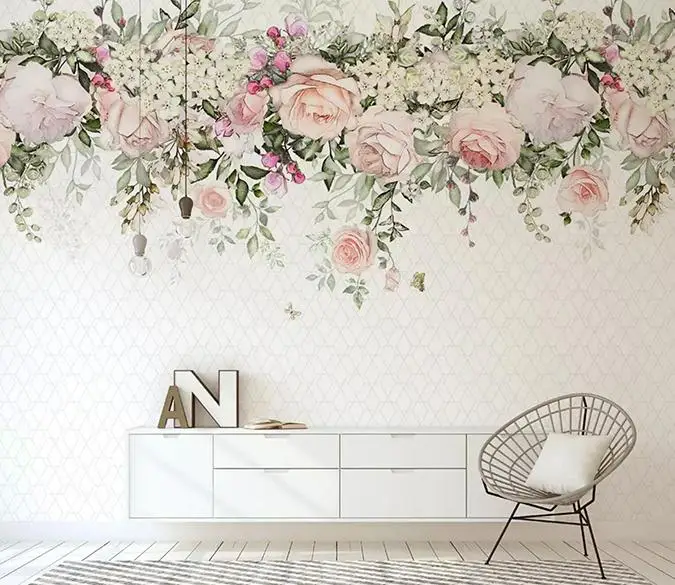 

[Self-Adhesive] 3D Pretty Pink Roses Flower Vine 64 Wall Paper mural Wall Print Decal Wall Murals