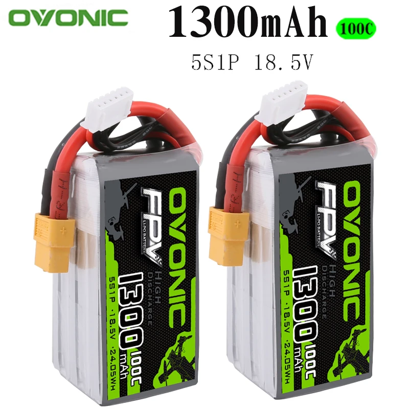 2 шт. Ovonic 18,5 в 1300 мАч 100C 5S1P LiPo аккумулятор с XT60Plug для крошечного квадрокоптера RC самолет маленький вертолет diy части
