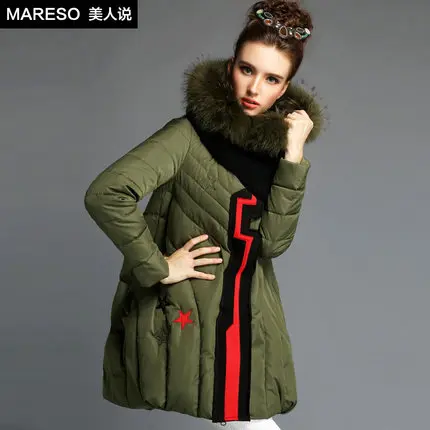 

Luxury Fur Hooded Loose Coats 2015 New Women Five-Pointed Star Solid Color Jackets Winter Thicken Wadded Parkas H4623