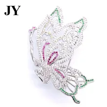 JY New Arrival 2017 Butterfly Shape Colorful Brooches Silver Color Jewelry White Zircon for Wedding Party Gift