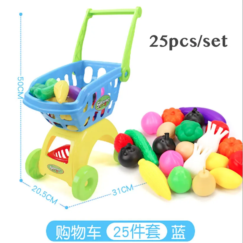 

2019 New Pretend Play Vegetables Fruits Shopping Cart 25pcs/set Baby Groceries Toys Children play toys kids Puzzle Toy