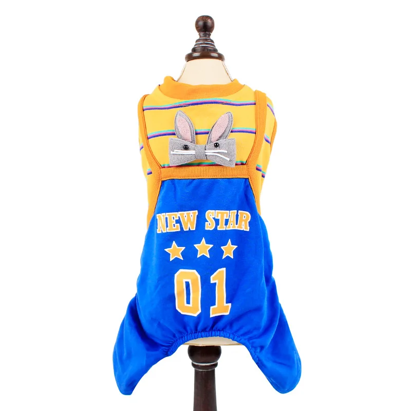 

2018 New Pet Dog Clothes for Spring and Summer Fashion Puppy Jumpsuit Small Dog Striped T Shirt Overalls Suit with Cute Bowtie