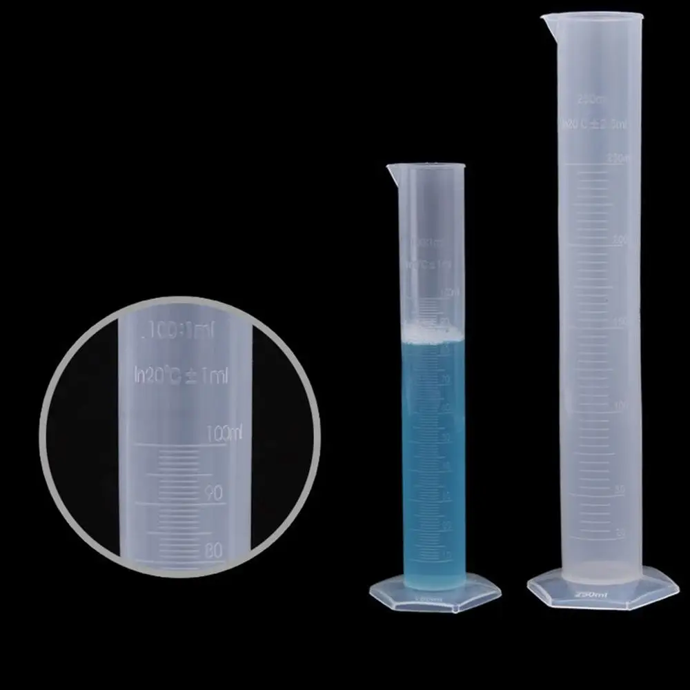 

100/250ml Plastic Measuring Graduated Cylinder Hexagonal Base with Raised Graduation Lines and Pour Spout Laboratory Equipment