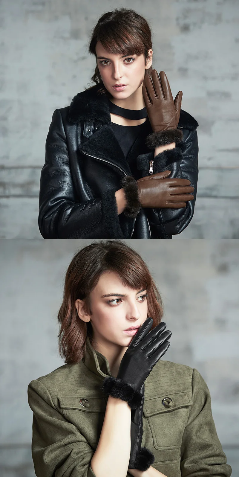Fioretto мягкие высокое качество 2-тон кожаные перчатки запястье норки Нью Fashion2018