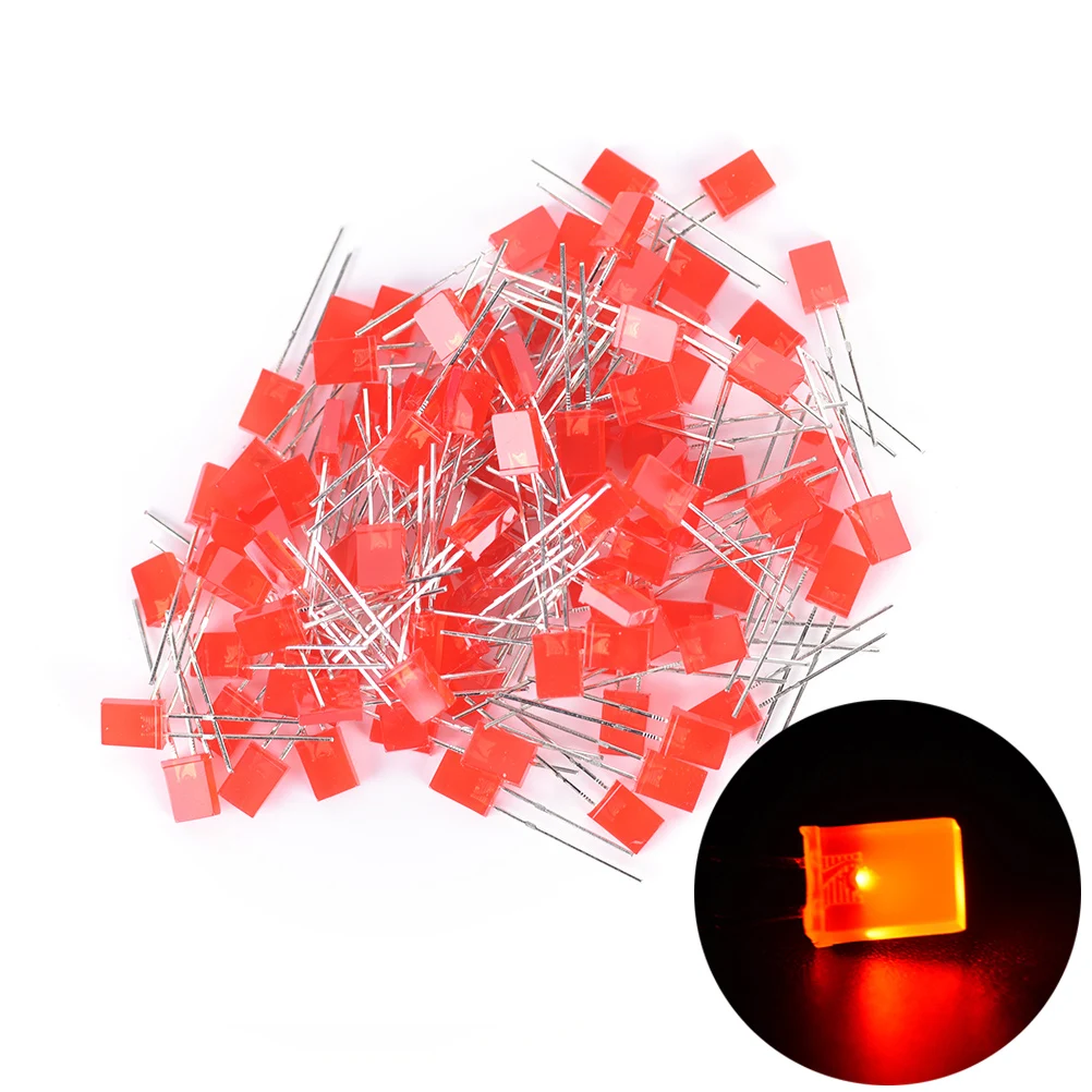 100pcs 2x5x7mm Rojo difusa Led Rectangular Rectangular Luz Led Bombilla de lámpara Nueva