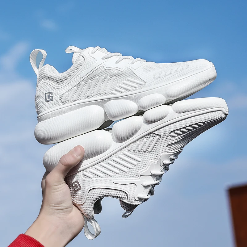 

Summer Men Sneakers Breathable Casual No-slip Men Increase Shoes Male Air Mesh Lace up Shoes White Fashion Fltas C4
