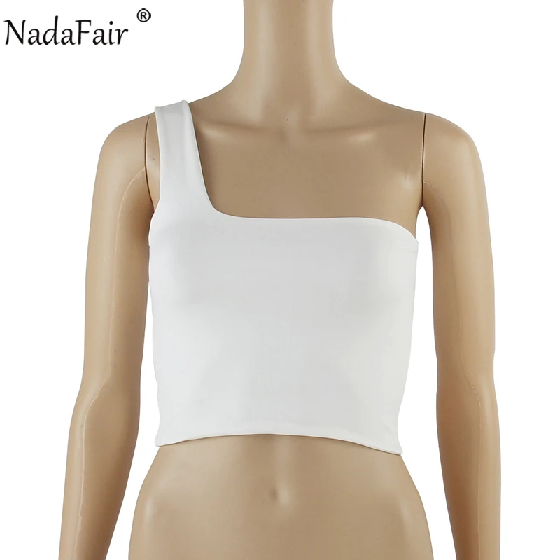 Nadafair на одно плечо летние Майки женские без рукавов обёрточная бумага повседневные сексуальные короткие топы белый черный