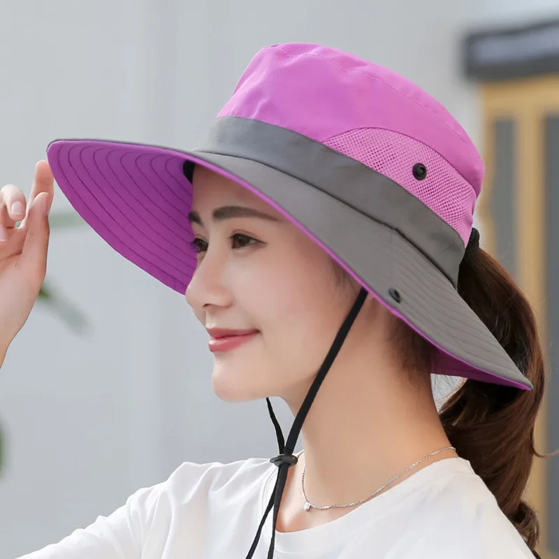 Летняя шапка с отверстием для хвоста для Для женщин uv-лучей широкими полями дышащая Солнцезащитная шляпа Открытый Пеший Туризм РЫБАЛКА ВЕДРО Водонепроницаемый Boonie Hat