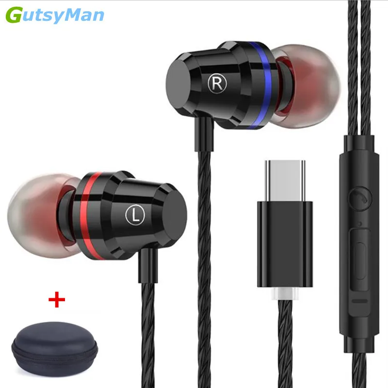 

GutsyMan Wired Earbuds USB Type C In Ear Earphone Earpieces With Mic Stereo Headset earphone For Samsung Xiaomi Huawei Computer