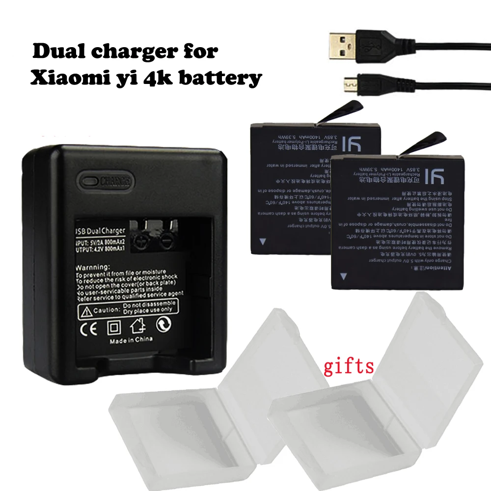 New 1400mAh Original battery For Xiaomi YI II 4k xiaoyi Battery + USB Dual Charger for Xiao mi YI 4K II 2 Action Camera