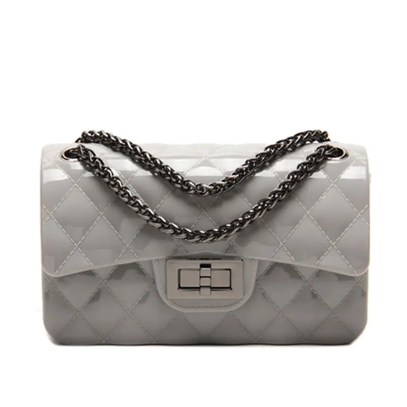 Fashion Girl candy color shoulder bag lovely PVC Jelly chain bag rhombus design women crossbody messenger bag female handbag