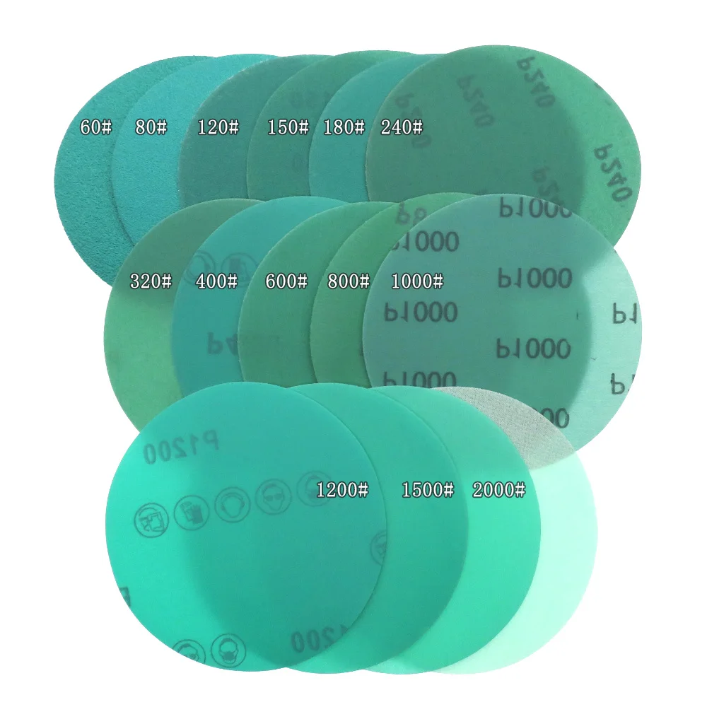 10 шт. 5 дюймов 60 до 2000 крупы крюк и петля пленка зеленое шлифование наждачной бумагой диск