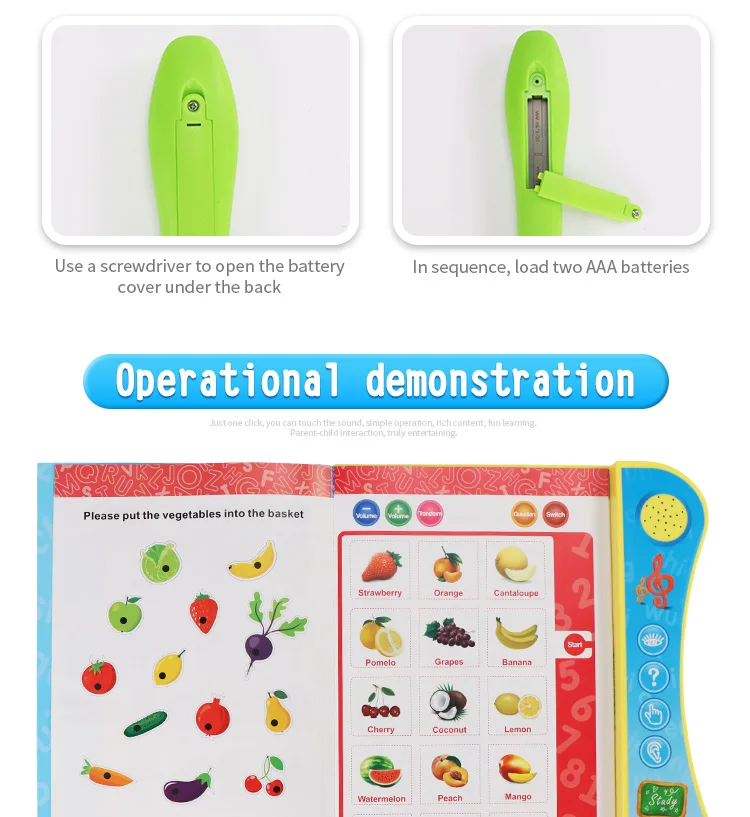 Livro de Aprendizagem com Lógica Educativos para Crianças Multi-função Inglês Eletrônico Leitura Inteligente Caneta Pai-criança Interação Brinquedos Mod. 268943 13 Multi-função inglês eletrônico leitura livro de aprendizagem