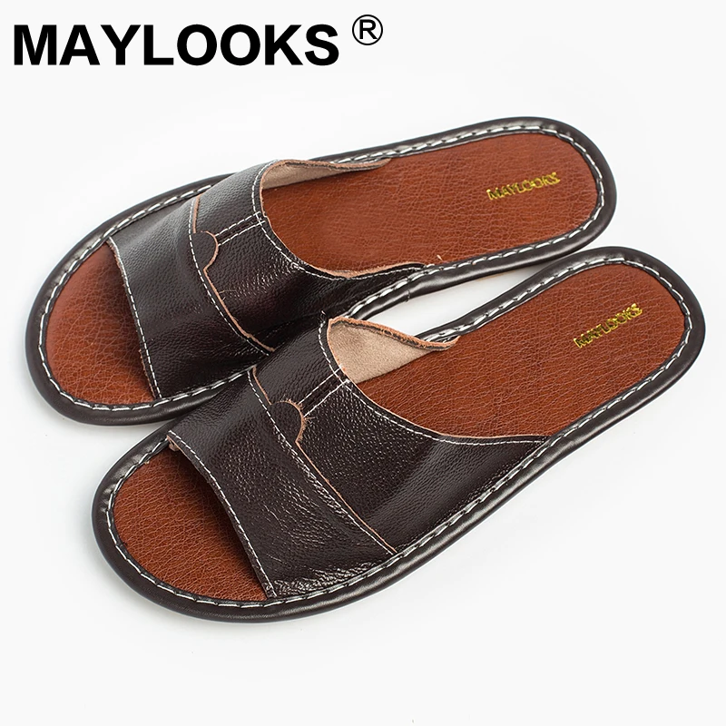 Hommes Tb006 En 2018 New Pantoufles Intérieur Slip D'été Véritable black Hot Cuir Brown Non Et De glissement coffee dark Printemps Maison Light Brown qXrgWwXa