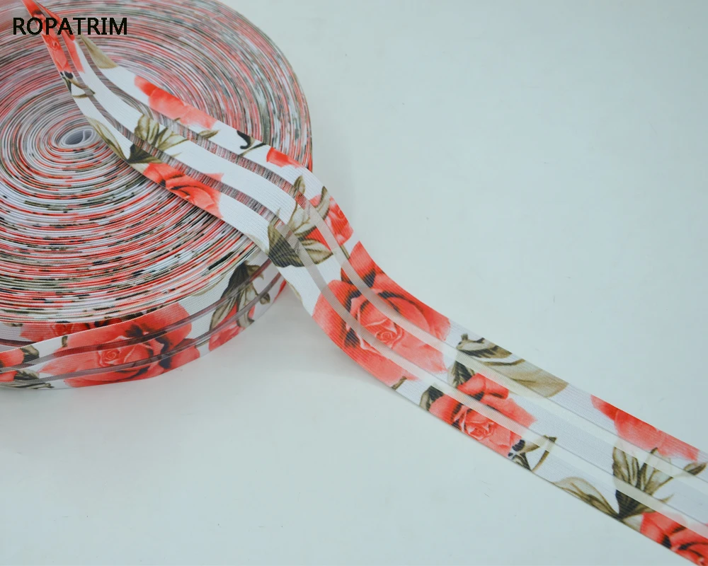 

Free Shipping 2yards Size 5cm Off White Color Base Rose Pattern Fish Line Elastic Tape Sewing Accessories For Bag/Garment DIY