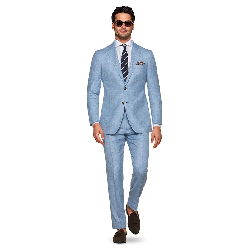 

Blue Linen Suit Sharp Look Tailored Groom Suit Men Custom Made Linen Blazer Mens Linen Suits For Wedding Bespoke Tuxedos For Men