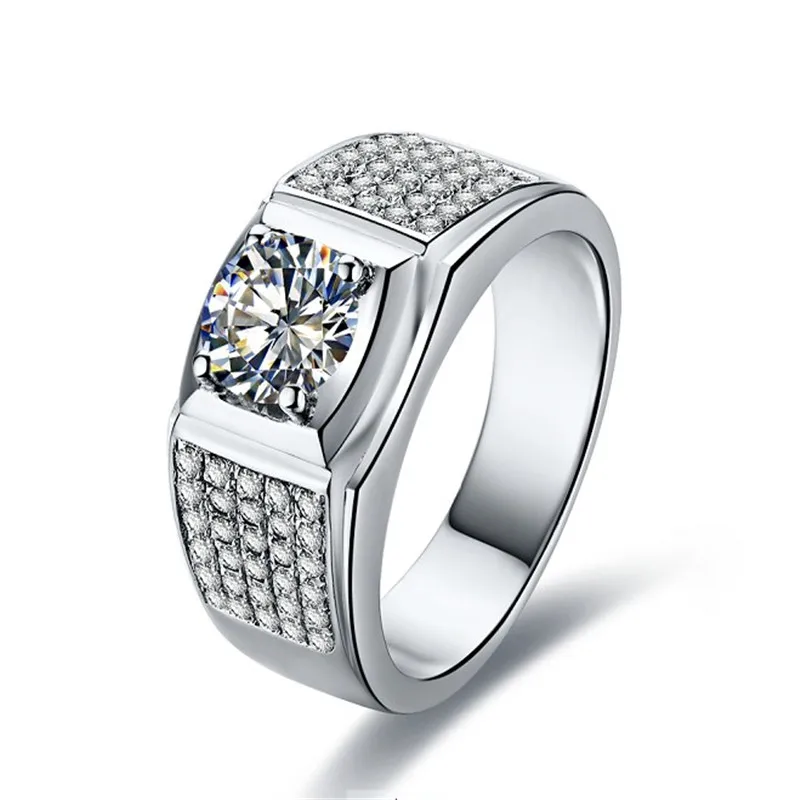 

Solid 925 Sterling Silver Man Ring 1Ct Spark Synthetic Diamant Men Ring Wedding Ring Luxury Jewelry White Gold Color