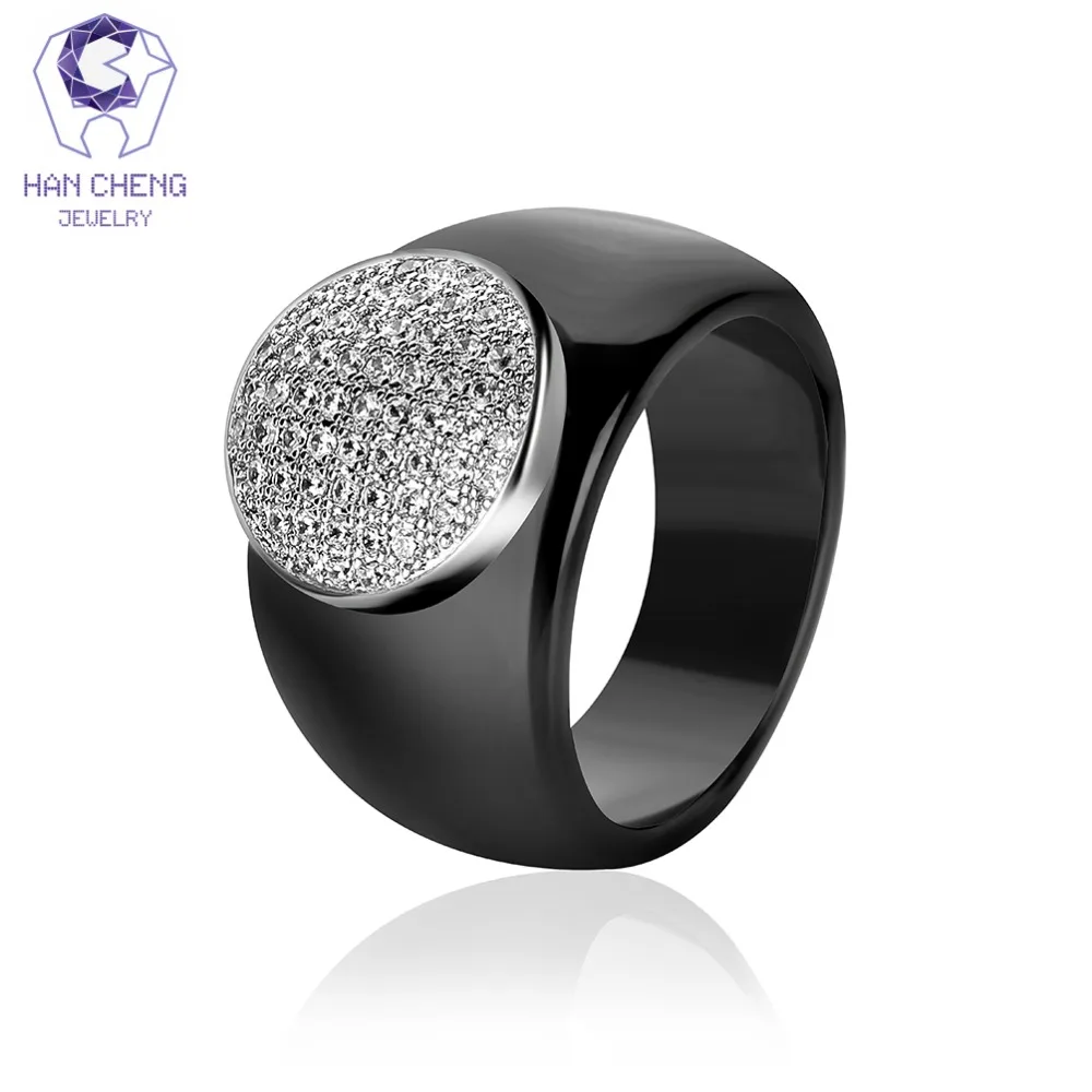 

HanCheng New Fashion Luxury Big Round Gem Stone Silver Cubic Zirconia Ceramic Ring Statement Rings For Women Jewelry Bijoux
