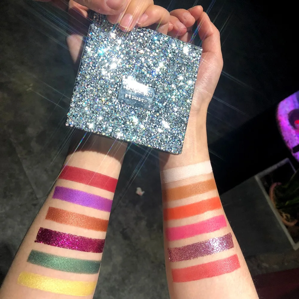 

Handaiyan diamond glitter eyeshadow palette long lasting waterproof 12 colors purple red mermaid eyeshadow powder HF032