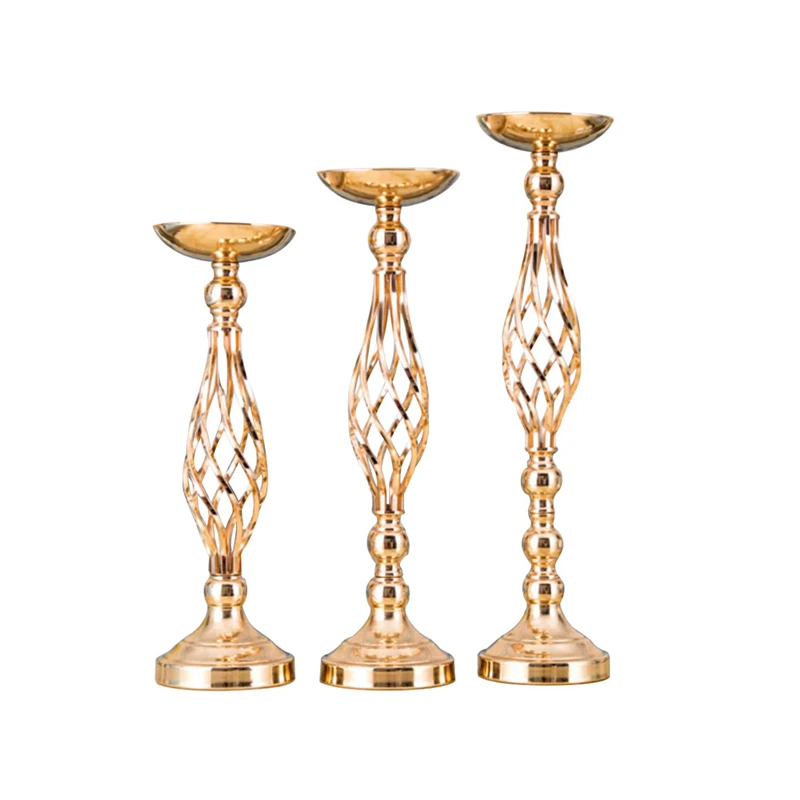 

Flowers Vases Candle Holders Road Lead Table Centerpiece Metal Gold Stand Pillar Candlestick For Wedding Candelabra