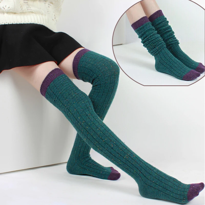 Vintage Thigh High Over The Knee Socks Striped Warm Woolen Women Knee High Boot Long Socks