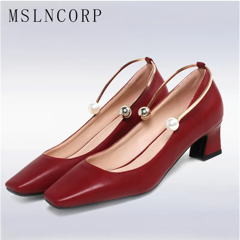 

Size 34-43 Fashion summer women high heels Ankle pearl buckle strap pumps Soft Leather sexy wedding Dress Party shallow shoes