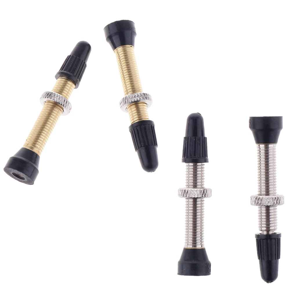 2x 48mm/1.89inch Bike Tubeless Presta Valve Stem with Rubber Base for Mountain Road Tubeless Bicycle Silvery, Golden