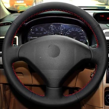 Шить-на подлинных кожаное рулевое колесо крышка Автомобильные аксессуары Для Peugeot 206 207 Citroen C2 автомобиль для укладки интерьер автомобилей