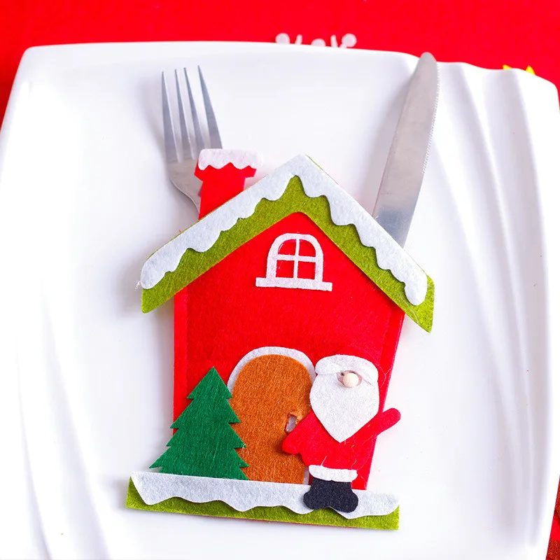 Santa Hat Reindeer Christmas New Year Pocket Fork Knife Cutlery Holder Bag Home Party Table Dinner Decoration Tableware 63007 - Цвет: A