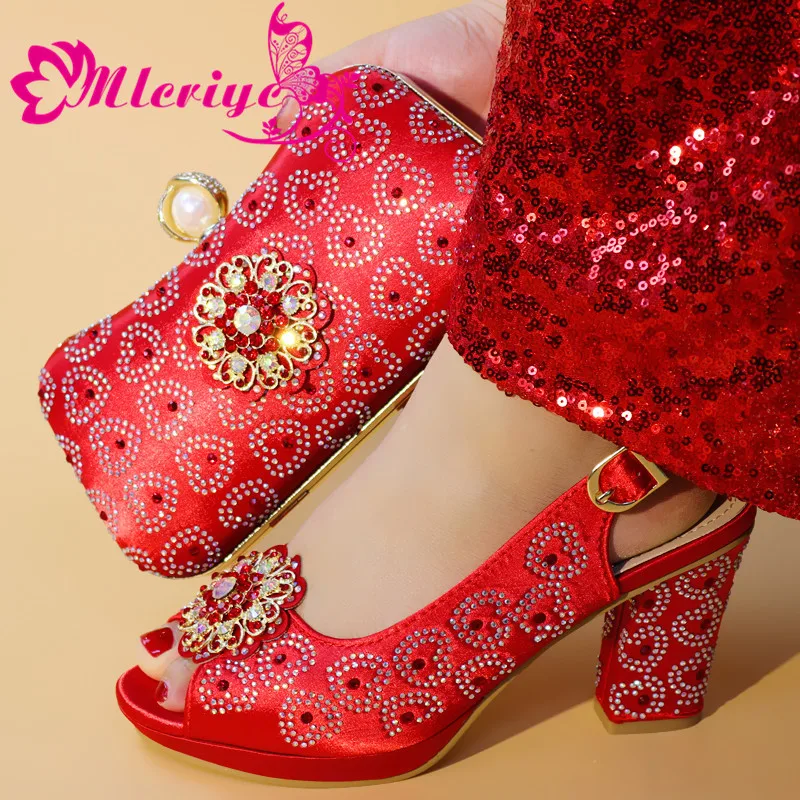 Lady Italian Shoes and Bag Set Decorated with Rhinestone Italian Shoes with Matching Bags for Women