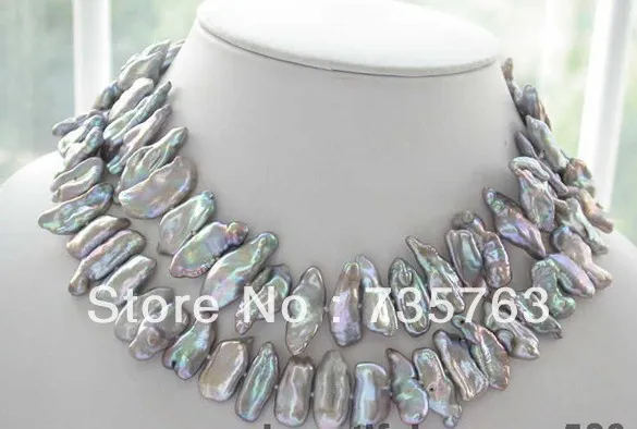 

HOT 00721 32" 30mm gray biwa freshwater pearl necklace