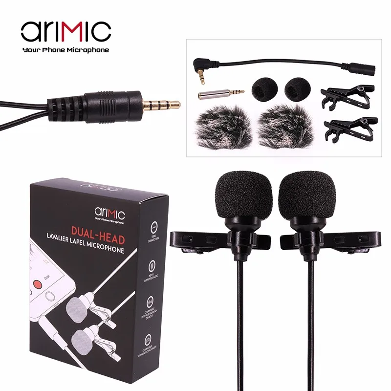 Ulanzi AriMic 6m Dual-Head Lavalier Lapel Clip-on Microphone for Lecture or Interview for Smartphone Mobile phone and Tablets bluetooth microphone