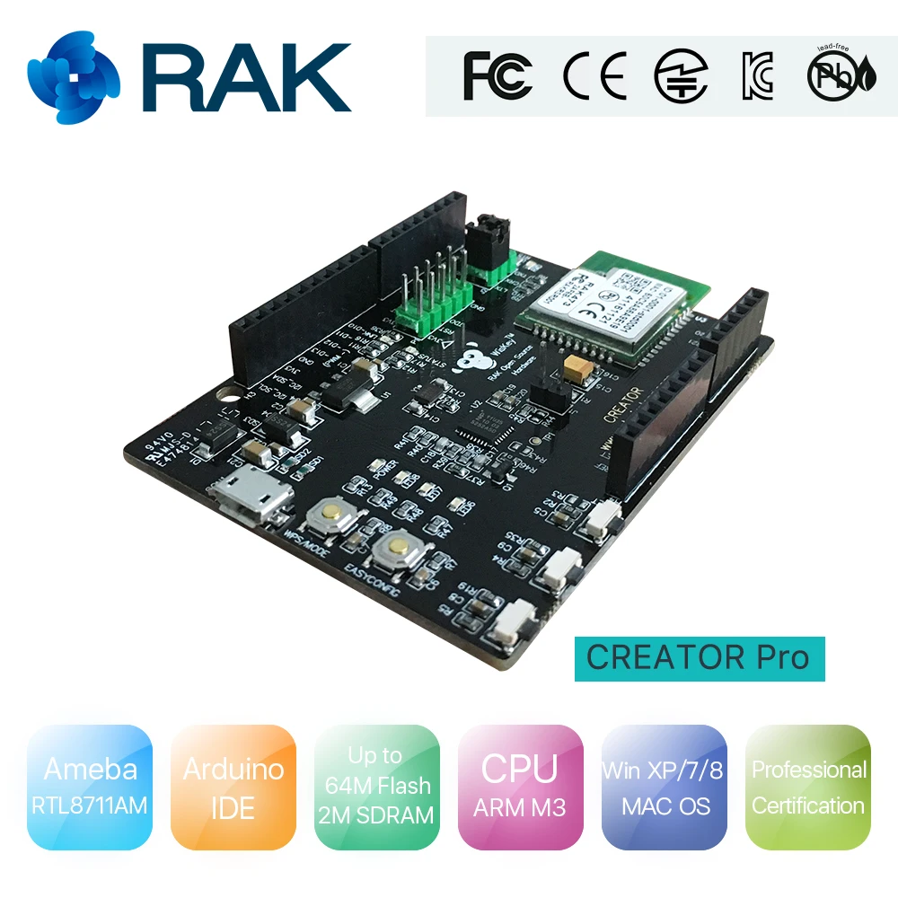 

Creator Pro, RTL8711AM Arduino, Compatible with Arduino UNO,NodeMCU Realtek Ameba IoT WiFi Kit, RTL8710 Arduino/IDE, RtlDuino