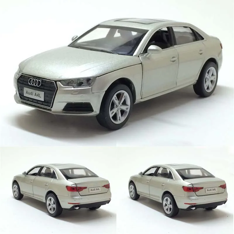 1/32 Audi A4L модель автомобиля из сплава, игрушка черного, серебристого, коричневого цвета с вытягивающейся спинкой, мигающая модель для детских подарков, игрушки