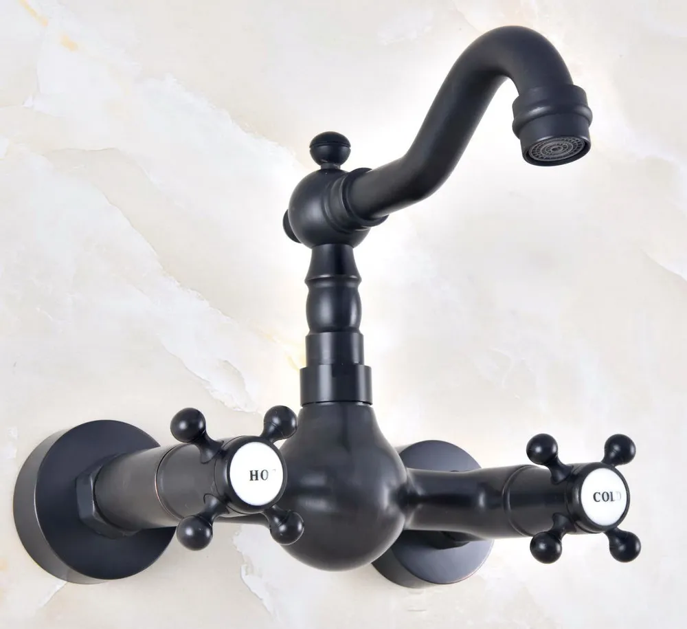 Black Oil Rubbed Antique Brass Double Cross Handles Swivel Spout Kitchen Bathroom Tub Sink  Faucet Mixer Water Taps anf463