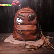 new Women backpack Retro eyes decoration bag tassel female handmade cowhide leather Messenger shoulder bags