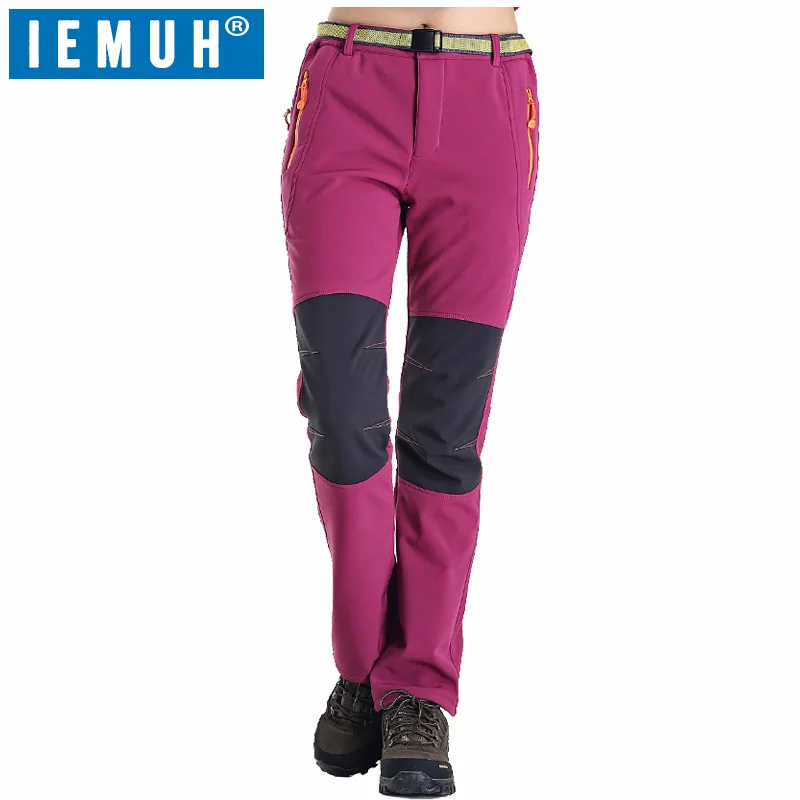 

IEMUH Brand M-3XL Women Softshell Pants Thermal Waterproof Pants Outdoor Sports Camping Hiking Ski Pants Fleece Outdoor Pants