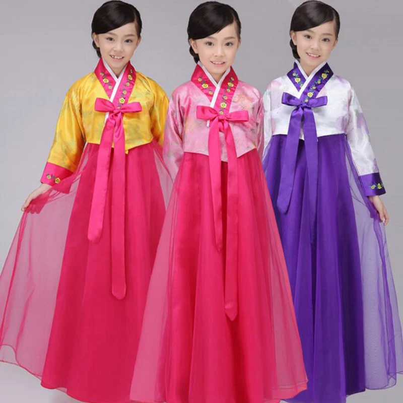 Осенняя детская сцене платье для девочек Корейский ханбок Детские костюмы Корейский Традиционный Танцевальный костюм Одежда для сцены